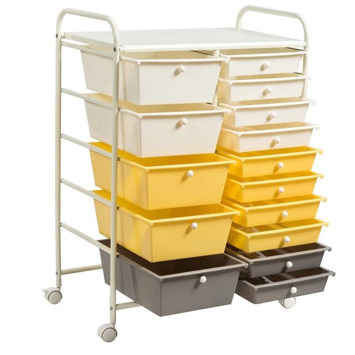Tour De Rangement à Roulettes Avec Tiroirs – Meuble Plastique Blanc 3 Étagères – Organisateur Bureau, Chambre, Salle De Bain - 3