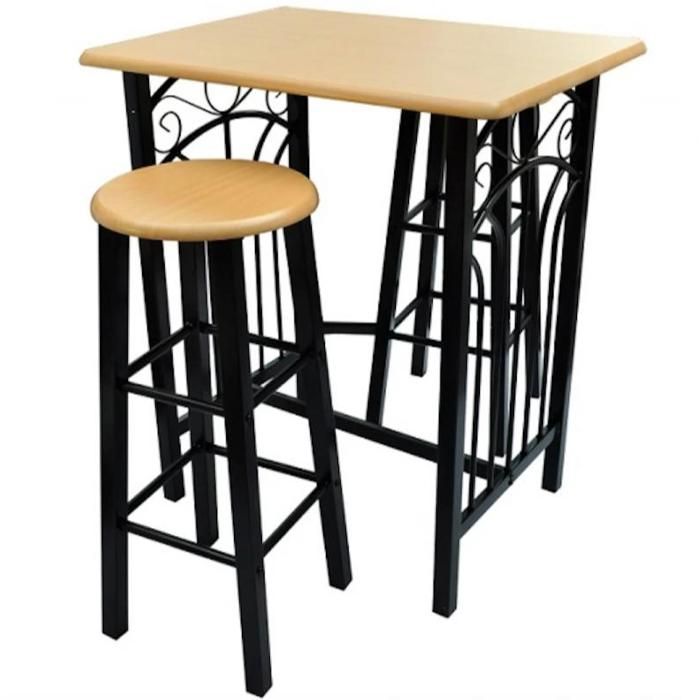 Lot de 2 tabourets de bar chaise avec table haute set bois acier design cuisine salon 1202006/2 Lot de 2 tabourets de bar chaise avec table haute set bois acier design cuisine salon 1202006/2