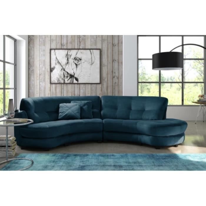 Canap&eacute; en tissu luxe 5/6 places BRENNER bleu fonc&eacute;, c&ocirc;t&eacute; accoudoir gauche