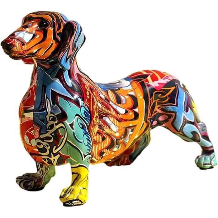 Graffiti Créatif En Résine Colorée, Statue Chien Teckel, Créatif