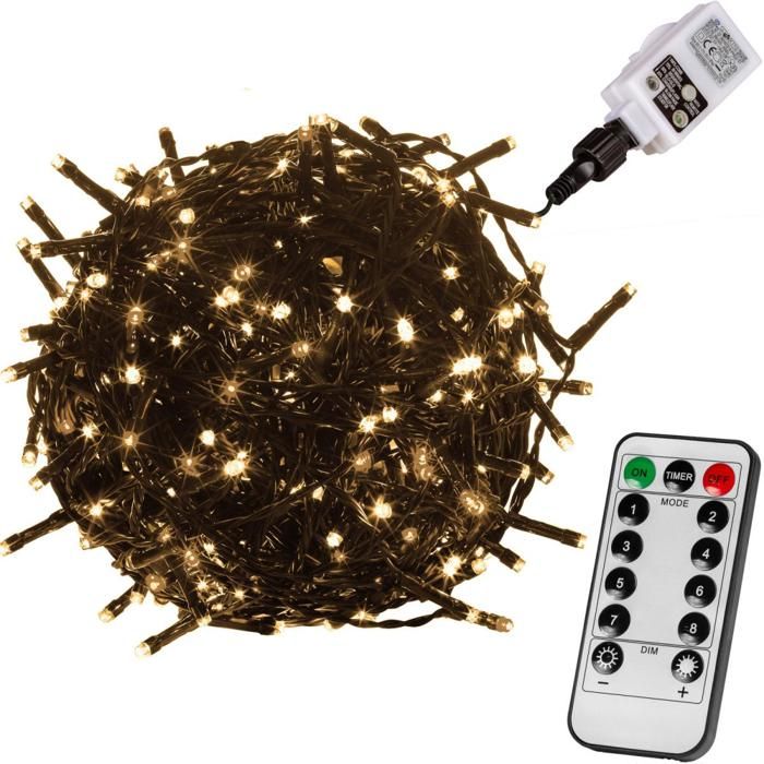 VOLTRONIC® Guirlande de 40 m - 400 LEDs - blanc-chaud - câble vert (Avec télécommande)