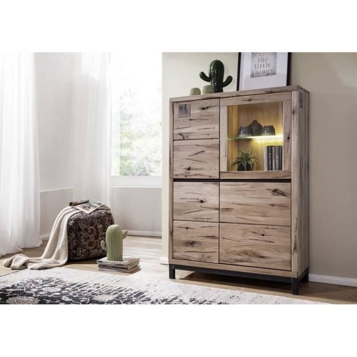 Buffet avec vitrine - Bois massif de chêne sauvage huilé (Bianco) - VILLANDERS #205