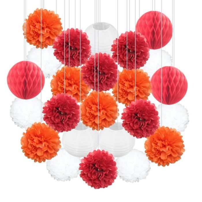 Lot De 6 Lanternes En Papier Rondes Suspendues - Décoration Fête Anniversaire, Mariage, Baby Shower - Tailles 20/25/30 Cm, Rouges