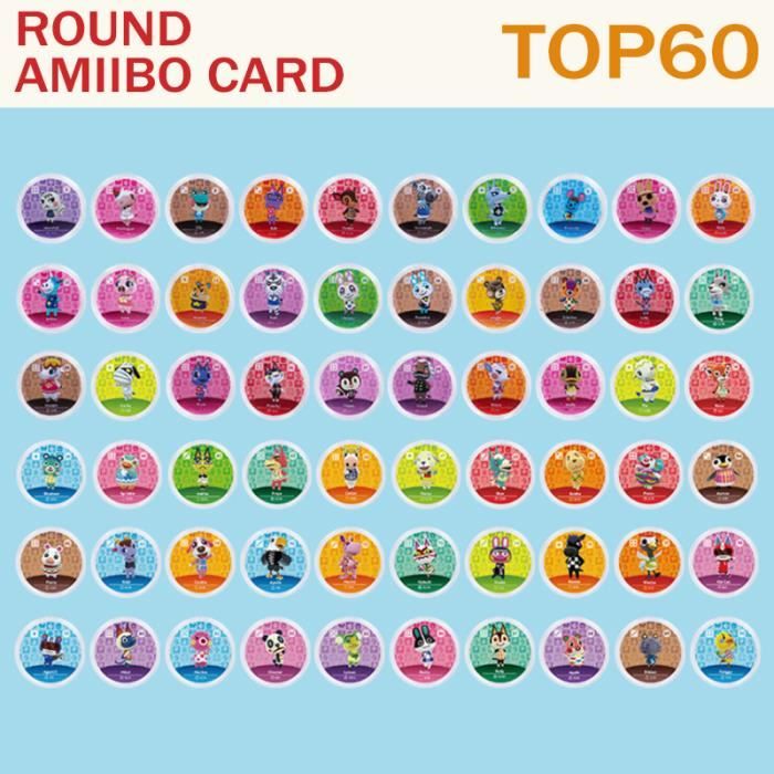 Carte Amiibo Animal Crossing,60pcs top60 Rond Jeu Cartes de Villageois de  Caractères Rares pour Animal Crossing New Horizons