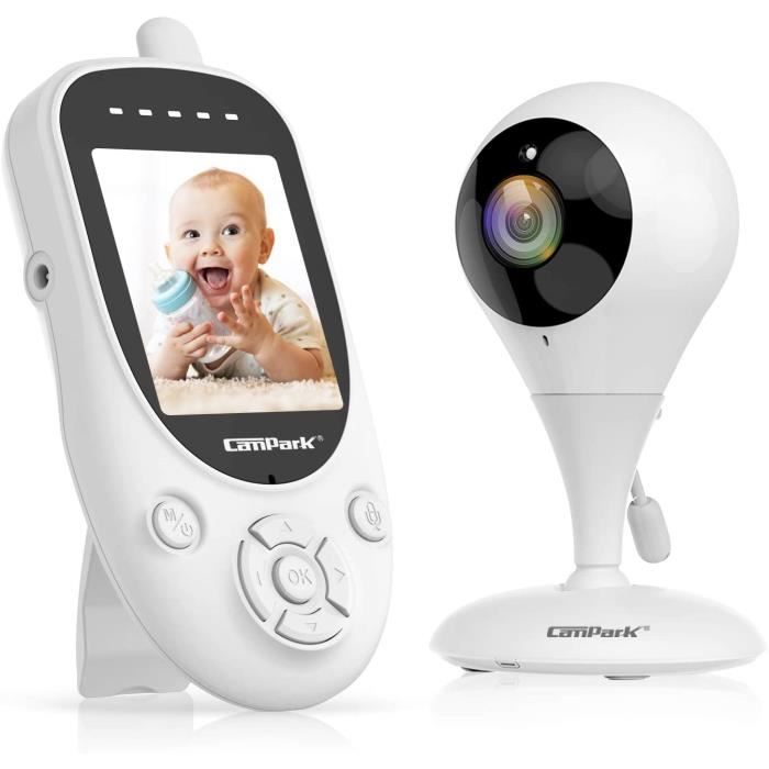 ieGeek Babyphone avec Caméra Blanc Berceuses Température Ambiante Caméra de Sécurité Intérieure sans Fil de 2,0 Pouces avec Vidéo Bidirectionnelle Vision Nocturne 