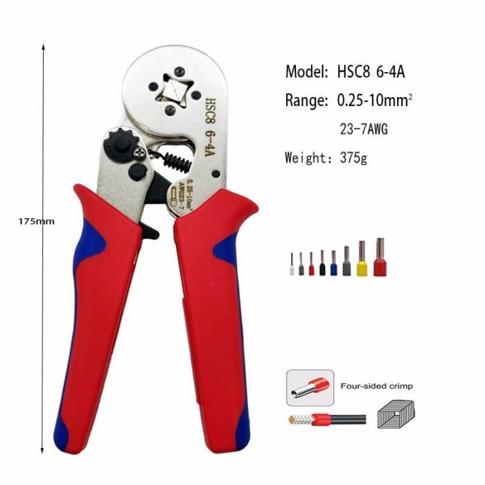 Pince à Sertir Manuelle Pour Cosses De Câble 0,25-10 Mm² - Idéale Pour électriciens Et Bricoleurs