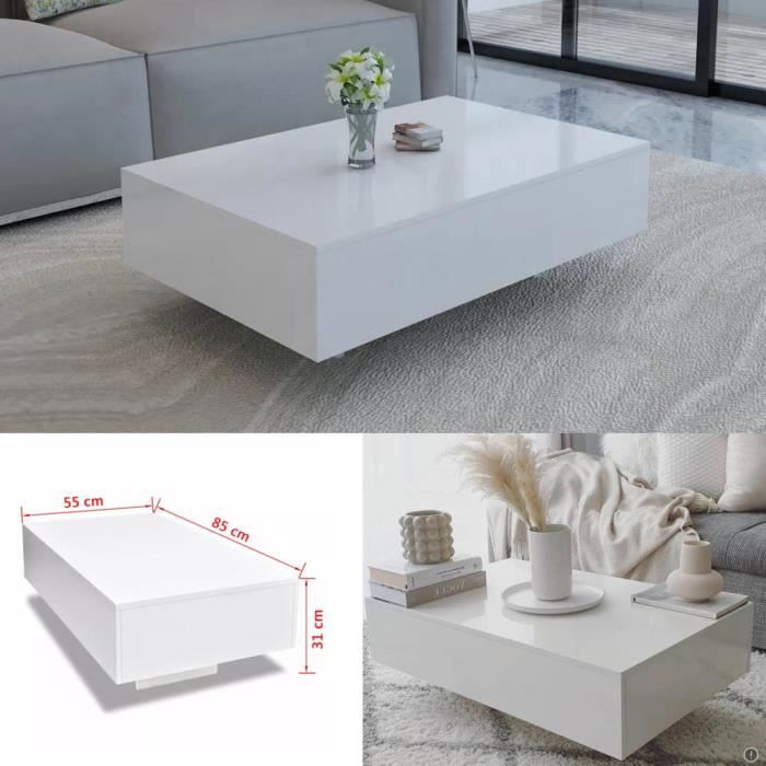 Table basse haute brillance blanche - Belleshop - Rectangulaire - Bois - Panneaux de particules - Salon