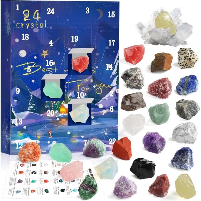 Calendrier De L'Avent Cristal 2025 – 24 Pierres Et Minéraux Naturels, Avec Carte D'identité, Pour Enfants Et Adultes Dès 6 Ans