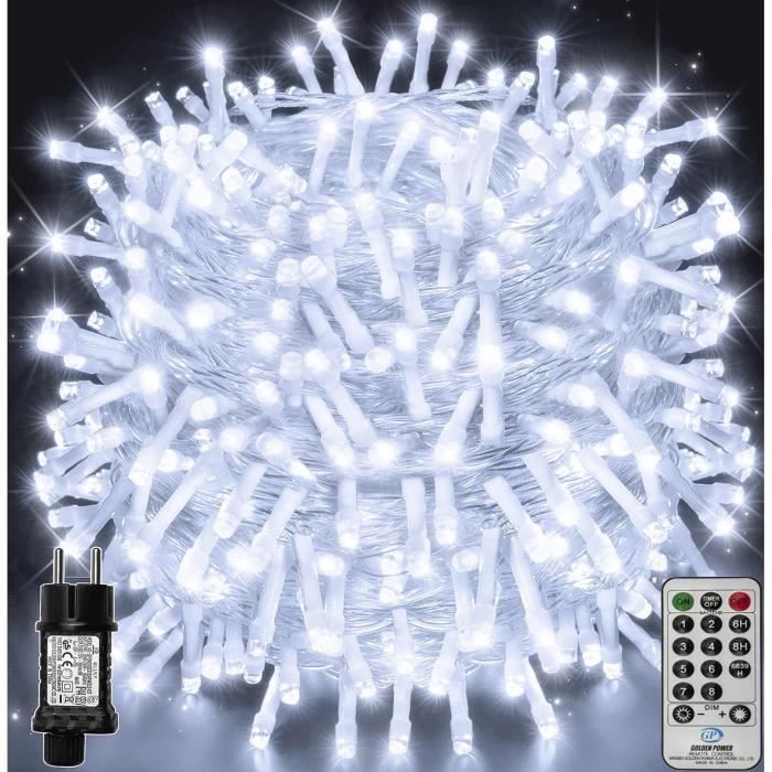 Guirlande lumineuse LED 100m 1000LED, guirlande lumineuse de Noël IP44  étanche avec télécommande et minuterie, 8 modes,blanc chaud