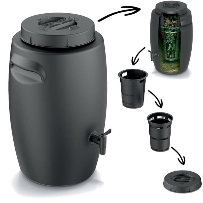 Réservoir d'engrais Conteneur pour faire de l'engrais, robinet de 55L baril de compost exterieur couvercle bac a compost a dechets