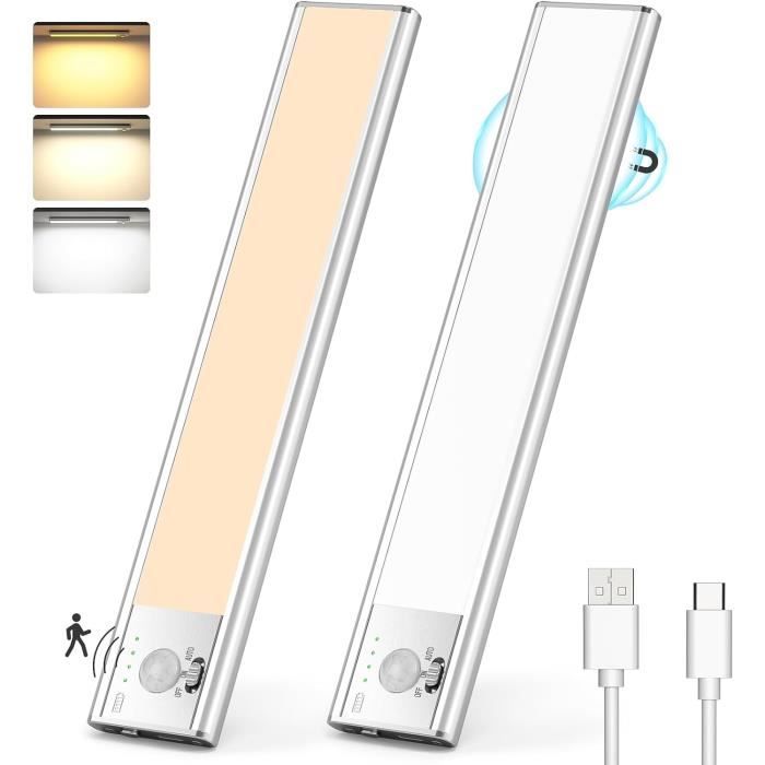Lot De 2 Lampes LED Rechargeables 30 Cm Avec Détecteur De Mouvement - Pour Placard, Armoire, Couloir (3 Modes, Dimmable)