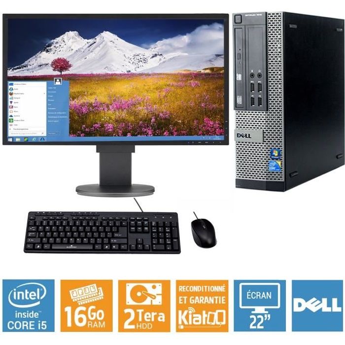 DELL OPTIPLEX 7010 – PC bureau – Core i5 – RAM 16 Go – Stockage 2 To – TFT 22 – Windows 10 – Reconditionné