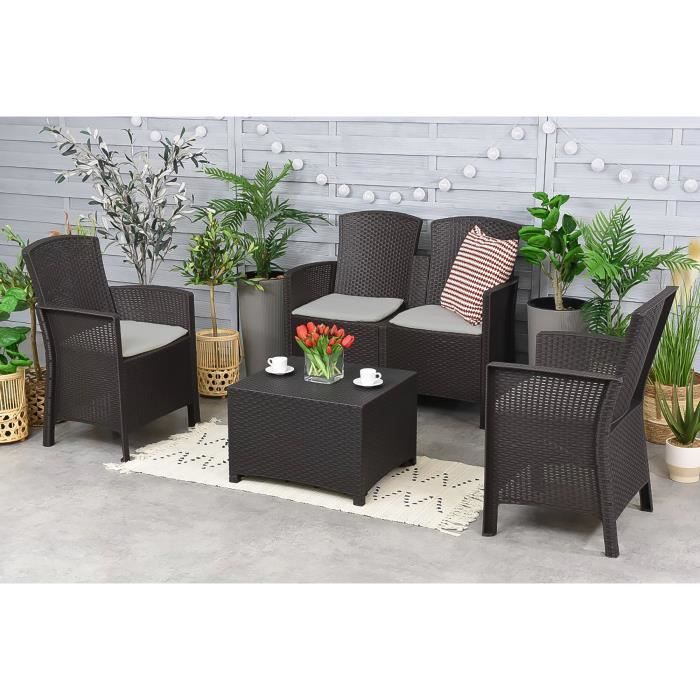 Ensemble de salon dextérieur Urano - DMORA - Anthracite - Extérieur - Jardin - Plastique - Résine Ensemble de salon dextérieur Urano - DMORA - Anthracite - Extérieur - Jardin - Plastique - Résine