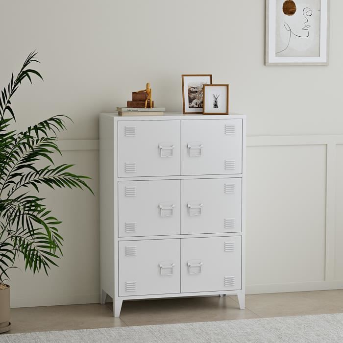 Armoire de bureau métallique Hamina acier 113 x 80 x 40 cm blanc - EN.CASA - Contemporain - Design