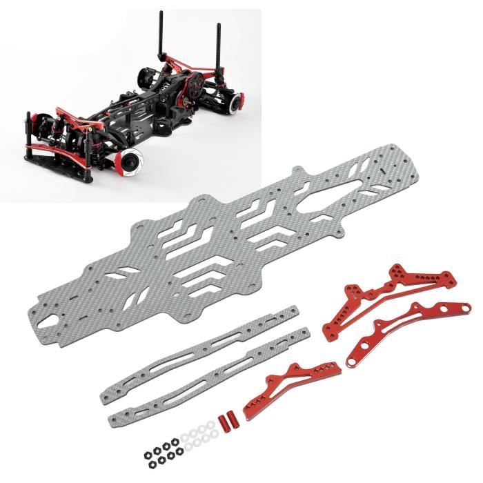 Châssis De Voiture RC Drift Mini 1/10 – Version Kit à Bricoler | Propulsion Arrière, Direction Grand Angle | Métal & Fibre