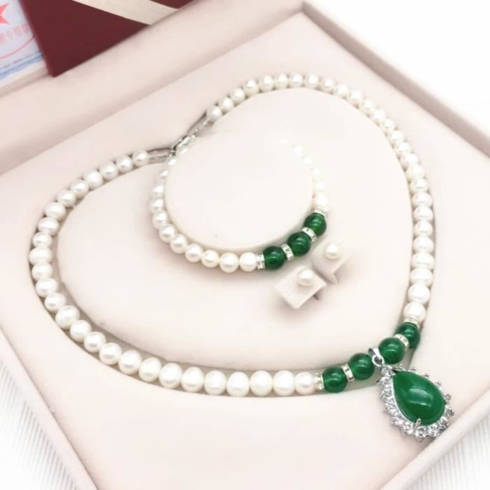 Collier ras du cou de perles d'eau douce naturelle pure pour femmes Boucles d'oreilles Bracelet Bijoux Luxe ensemble Cadeau de Noël