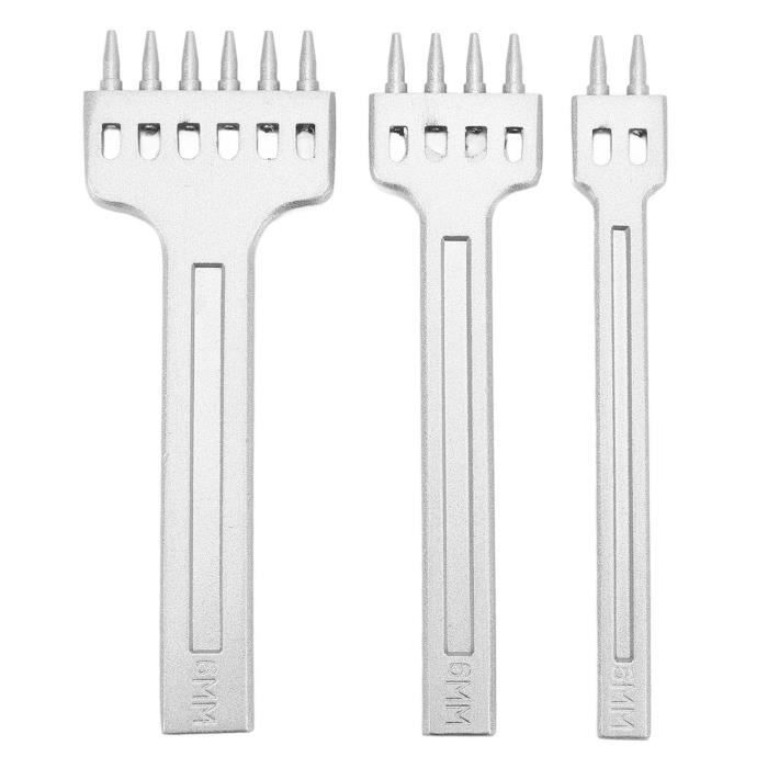Kit Poinçon à Main Pour Cuir - 3 Outils (2/5/10 Pointes) - Espacement 3,0 Mm - Pour Couture Et Artisanat - 7