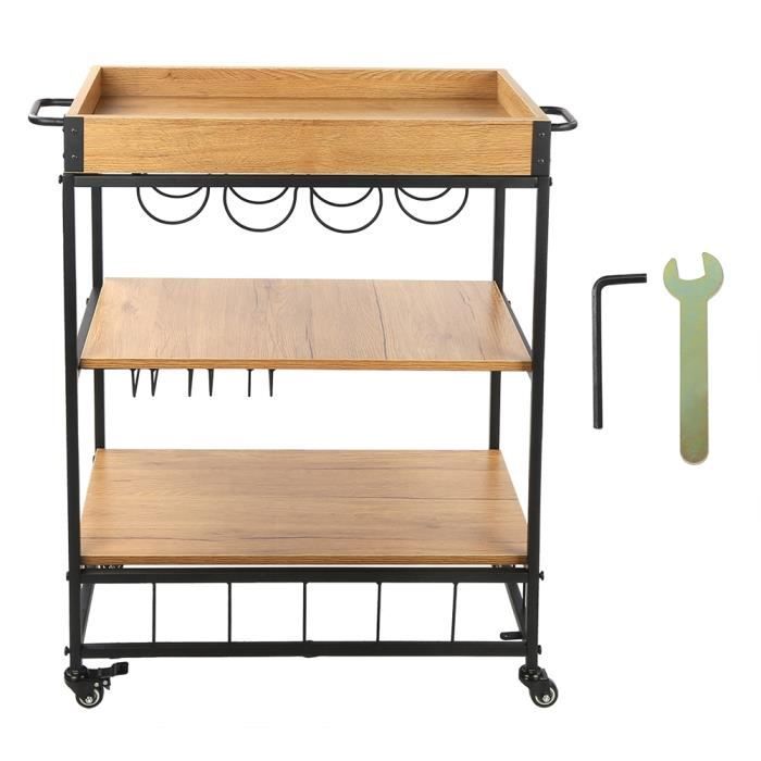 Chariot De Cuisine Industriel Marcola Noir - Avec Porte-Bouteilles, Roulettes Freinées | 103x40x94cm