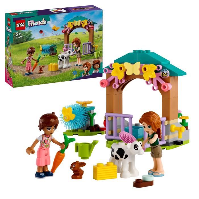 lego® 42607 friends l’étable du veau d’autumn, jouet de ferme avec animaux pour enfants, 2 figurines, figurine de lapin