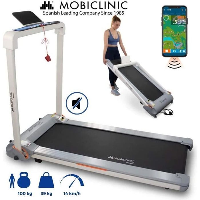 Tapis de course Pliable Tibet Mobiclinic 14 Km/h Bluetooth 20 vitesse APP ZWIFT 12 niveaux de formation Entraînement Arrêt d'urgence