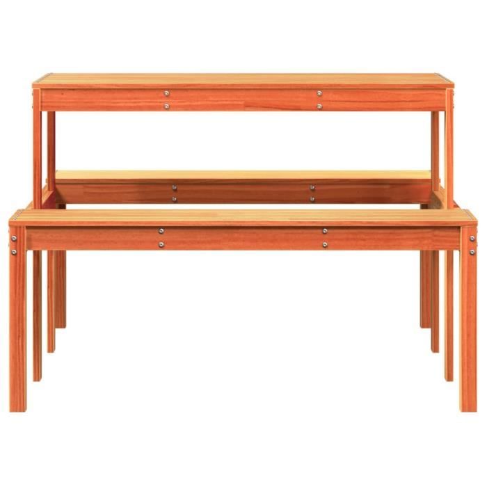 Table de pique-nique - MOTHINESSTO - Bois massif pin - Cire marron - 110x134x75 cm - 6 personnes