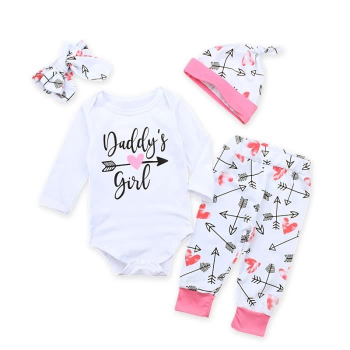 0 24 Mois Fille Bebe Pyjama Fleche Coeur Imprime 4 Pcs Ensemble De Vetements Nouveau Ne Body Pantalon Bonnet Bandeau Rose Achat Vente Ensemble De Vetements Cdiscount