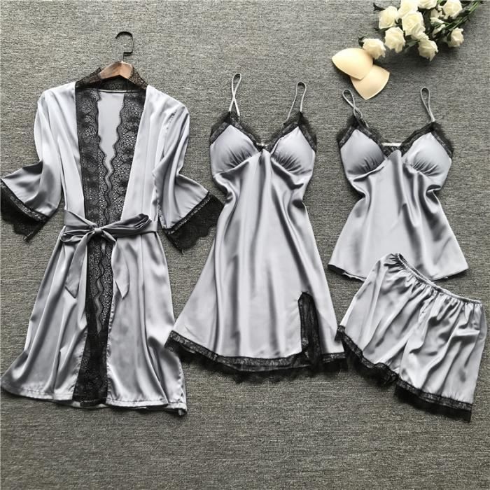 Pyjama Femme Ete Satin Ensembles De Pyjama Femmes Sexy Chaud Chic été Caraco Satin En Soie Pijamas Femme Ete