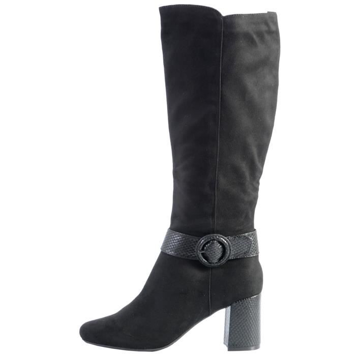Botte Femme - THE DIVINE FACTORY - Talon Large - Noir - Confortable