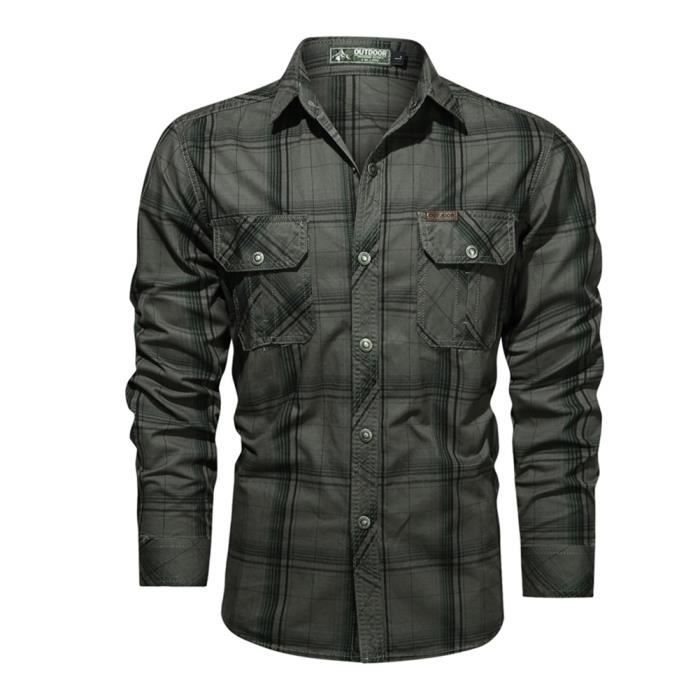 Chemise à Carreaux En Coton Coupe Regular Manches Longues Blanc