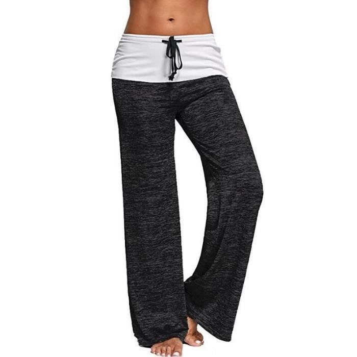 Pantalon De Yoga Femme Fluide Large Cordon épissé Pantalon De Survêtement  Droit s-2XL Noir - Cdiscount Prêt-à-Porter