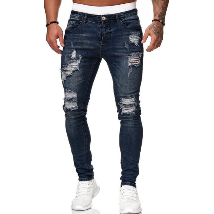 Jean Homme,Jeans Déchiré Hommes,Pantalon homme Slim Stretch ,Hommes Denim Jeans Casual- Bleu marin