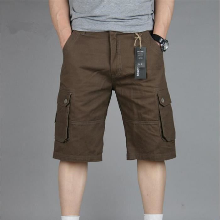 Short Cargo Homme Été - Taille Élastique, 6 Poches, Confort Coton Pour Travail, Sport, Randonnée