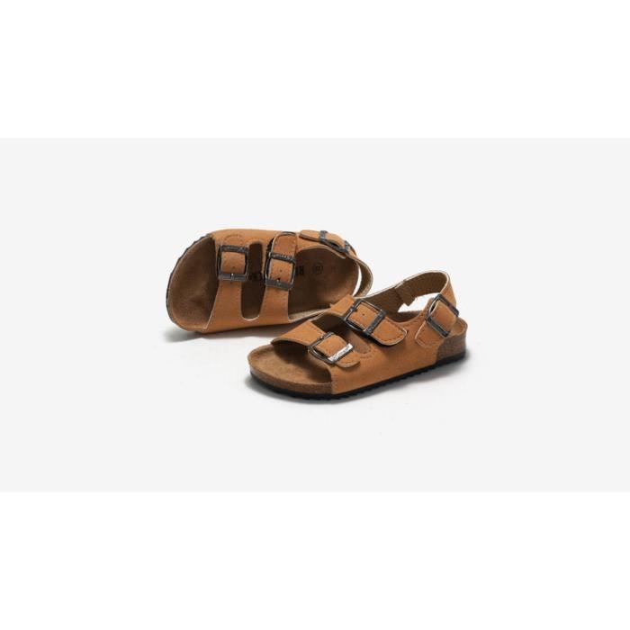 Sandales de plage pour enfants en cuir marron FUNMOON Talon plat