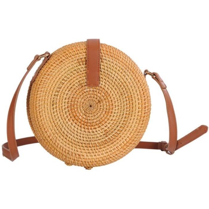 2020 Femmes Sac à Main Rond été Bohême Plage Sac Rotin Tissé à La Main Tricoté Paille Totes En