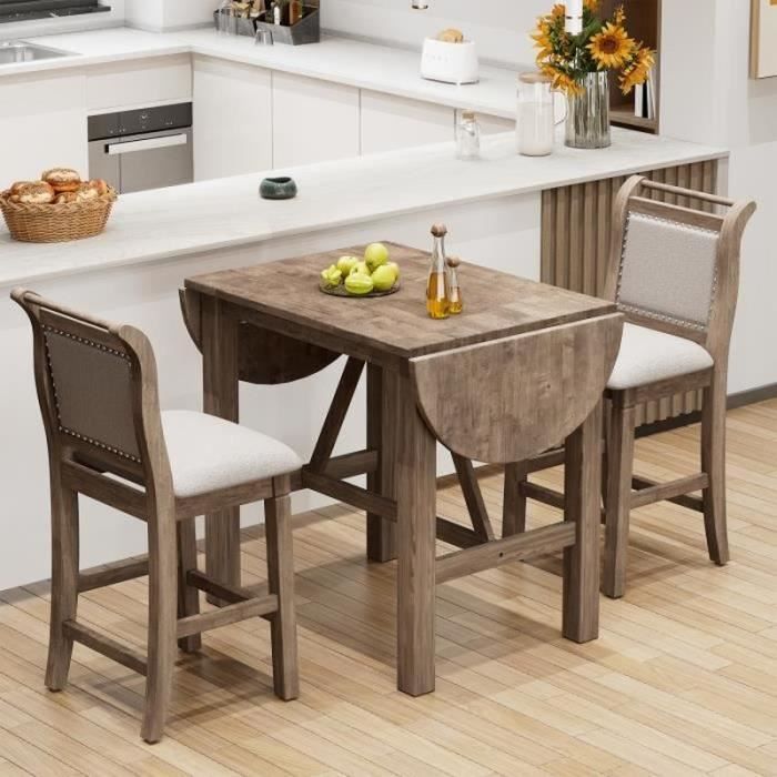 Ensemble Salle à Manger Rectangulaire – Table 110 Cm En Chêne + 2 Chaises Blanches, Pour Cuisine Ou Salon