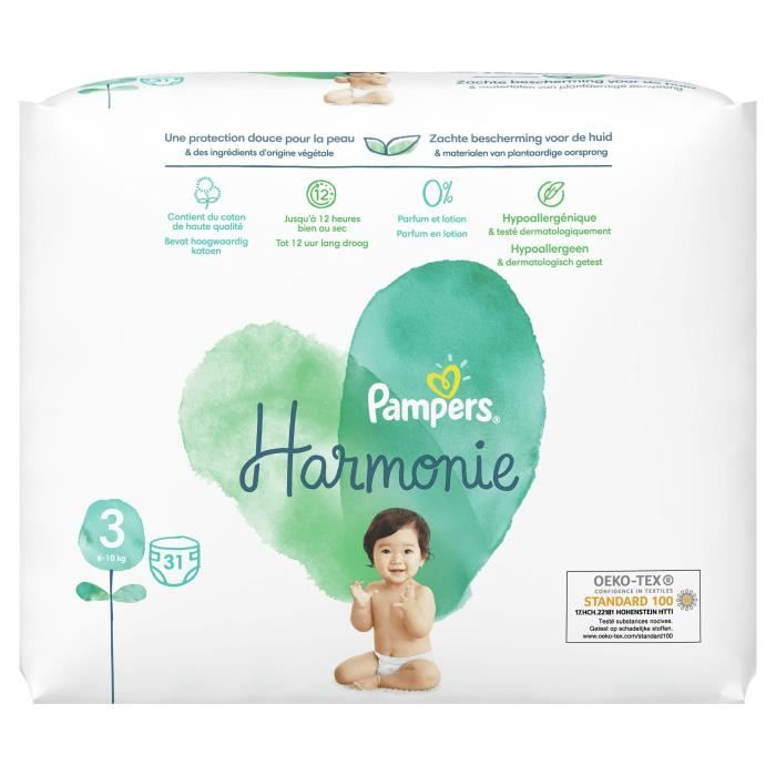 Couches Pampers Harmonie Taille 3 610kg 31 couches Cdiscount