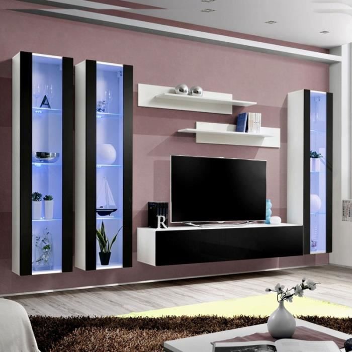 Banc Tv Meuble Tv Mural Design Fly Ii 170cm Noir Blanc Paris Prix Cuisine Maison