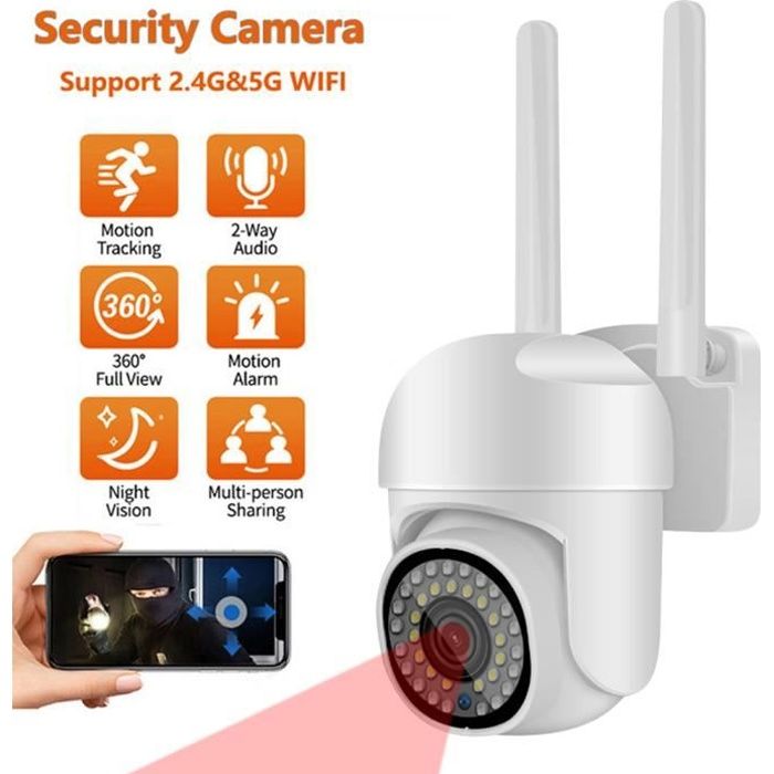 Caméra De Surveillance WiFi Extérieure 1080P FHD – Vision Nocturne – 5G – Neuf