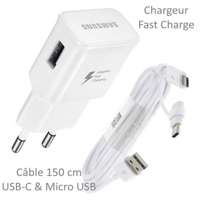 Pour Samsung Galaxy S10e : Chargeur Rapide USB Original 2A + Câble Long  Blanc Univ