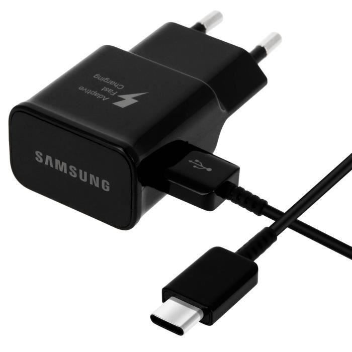 Chargeur Samsung Galaxy A8 2018 Charge Rapide AFC 2A NOIR cable 120cm TYPE C