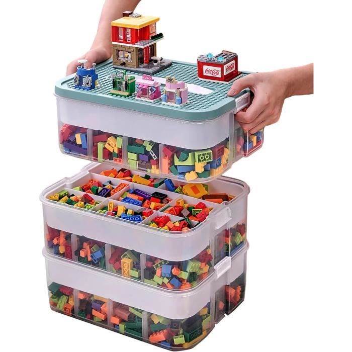 Boite Rangement Plastique Avec Couvercle Pour Lego Caisse Jouet Enfant 3 Couches Empilable 