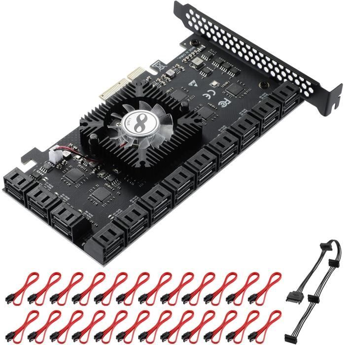 Carte D'extension PCIe SATA 6 Ports ASM1166 – Compatible Windows/Linux/NAS, Plug & Play, 6G/s