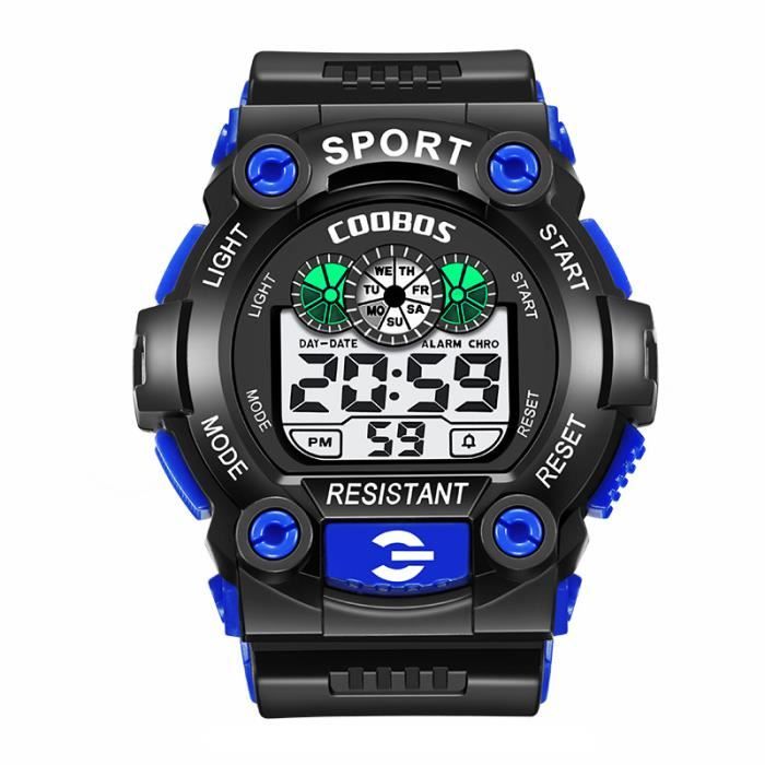 Montre enfant garçon LED numérique lumineux multifonction cool montre étudiant adolescent noir sport