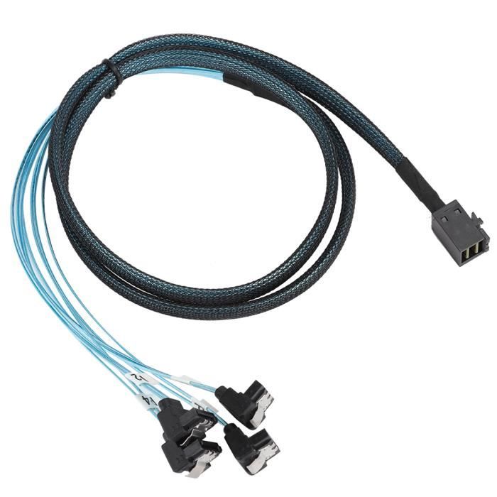 Câble Interne YIWENTEC Mini SAS SFF-8643 Vers 4x SATA - 0.5m - 90° - Neuf