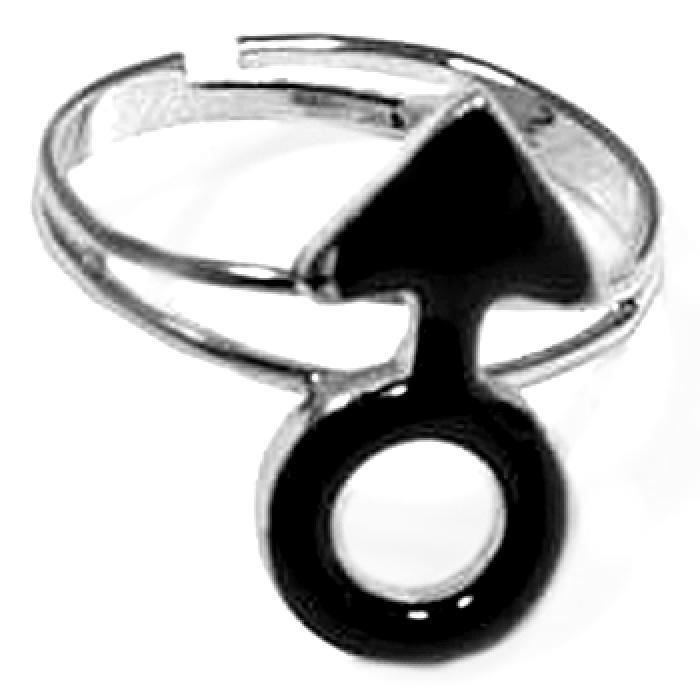Bague Fantaisie Réglable Argentée - Motif Pâquerette Grise, 3 Mm Large, 10 Mm Diamètre