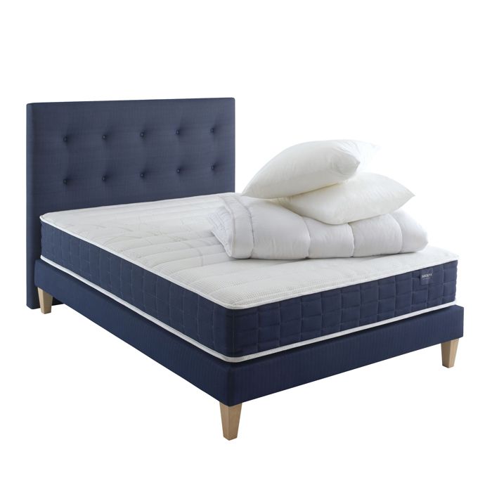 Ensemble matelas ressorts sommier pieds tête de lit couette et oreiller Rêve 400 - SOMEO 180x200 - Blanc - Garantie 7 ans -