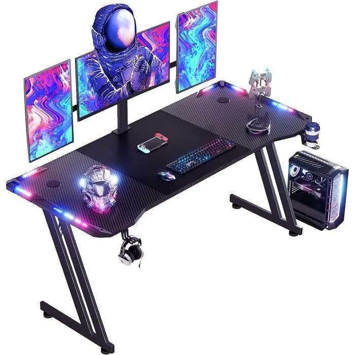 Bureau Gaming de Jeu Bureau LED RGB 120 x 60 x 75cm, Table de Gaming Noir -  Cdiscount Maison