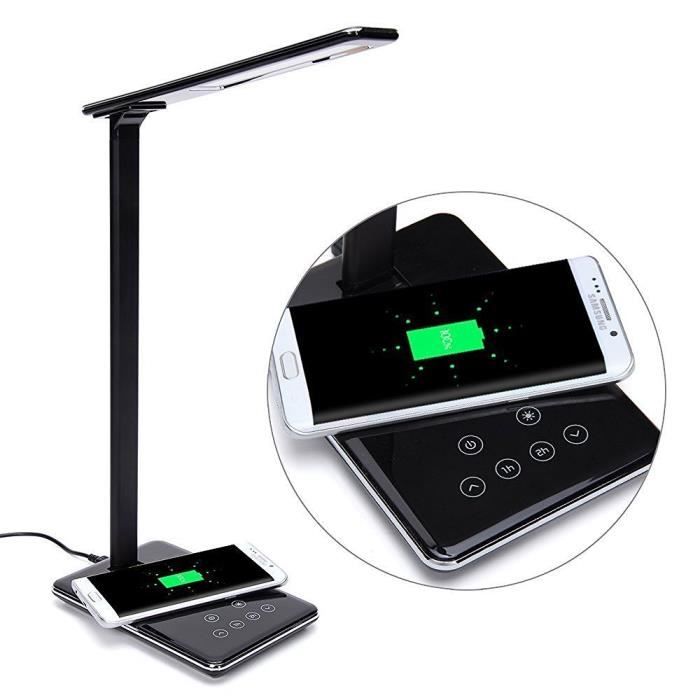 Lampe à Poser Qi Chargeur Sans Fil LED Lampe de Chevet Contrôle Tactile 4 Mode déclairage Luminosité Lampe dBureau Timing