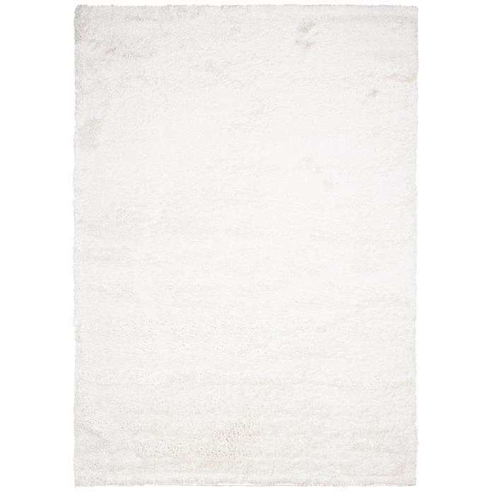 TAPISO Tapis Salon Shaggy Poils Longs EVRA Blanc Doux Unicolore Polypropylène Intérieur 80x150 cm