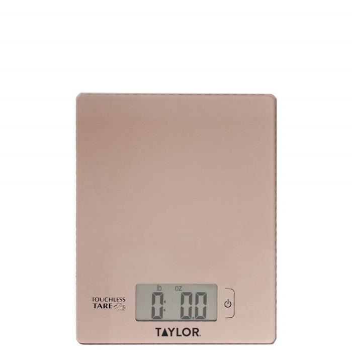 Balance de cuisine digitale Taylor avec fonction Tare sans contact, precision professionnelle, 5 kg, 16 x 20 cm, or rose